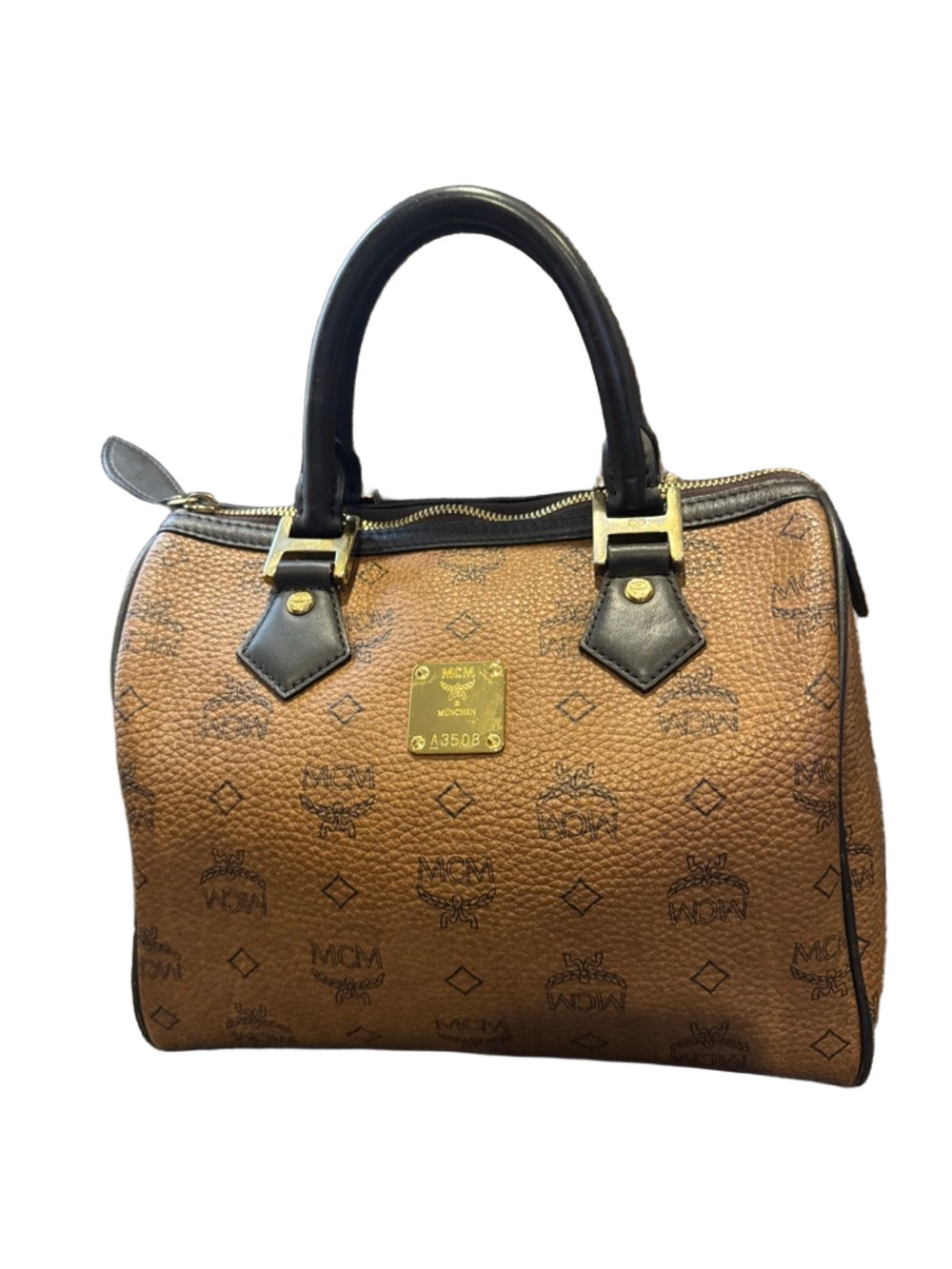 MCM Cognac Visetos Brown Boston with Black Handles and Gold Hardware - Picture 3 of 12